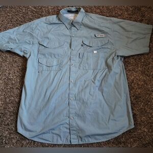 Columbia PFG Bonehead Cotton Vented Light Blue Short Sleeve Shirt L